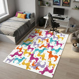 5' X 7' Ivory Blue And Pink Dogs Youthful Washable Area Rug