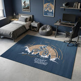 7' X 9' Blue Gold And White Transportation Youthful Flatweave Washable Area Rug
