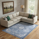 9' X 12' Blue Floral Distressed Area Rug