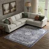 9' X 12' Gray Floral Distressed Area Rug