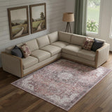 9' X 12' Red Floral Distressed Area Rug