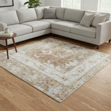 9' X 12' Rust And Ivory Floral Distressed Area Rug