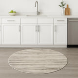 4' Beige Ivory And Brown Abstract Distressed Round Rug
