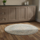 4' Gray Oriental Distressed Round Rug