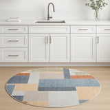4' Blue Brown And Tan Geometric Round Rug