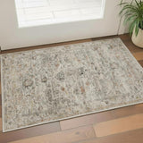 2' X 4' Light Gray Black And Yellow Floral Distressed Area Rug
