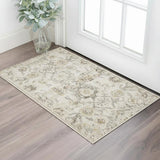 2' X 4' Gray Ivory And Yellow Floral Distressed Area Rug