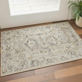2' X 4' Cream Black And Yellow Floral Distressed Area Rug