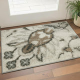 2' X 4' Ivory Brown And Gray Floral Distressed Area Rug