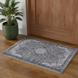 3' X 5' Charcoal And Gray Floral Distressed Area Rug