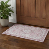 3' X 5' Pink And Ivory Floral Distressed Area Rug