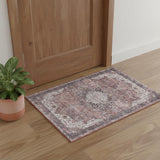 3' X 5' Red Black And White Floral Distressed Area Rug