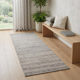 6' Ivory and Light Brown Abstract Washable Runner Rug