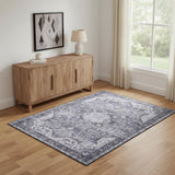 4' X 6' Charcoal And Gray Floral Distressed Area Rug