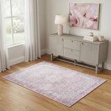 4' X 6' Pink And Ivory Floral Distressed Area Rug