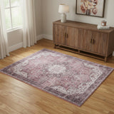 4' X 6' Red Black And White Floral Distressed Area Rug