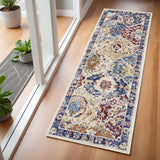 6' Ivory Red and Blue Ogee Distressed Runner Rug
