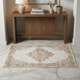 3' X 5' Ivory Floral Power Loom Worn Faded Area Rug
