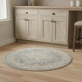 5' Gray Oriental Distressed Round Rug