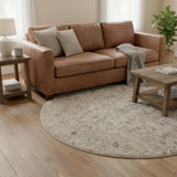 8' Light Gray Black And Yellow Floral Distressed Round Rug