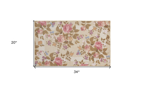 2' X 3' Beige Tan And Red Floral Non Skid Area Rug