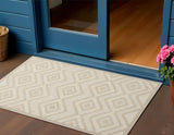 2' X 4' Cream And Beige Geometric Indoor Outdoor Area Rug