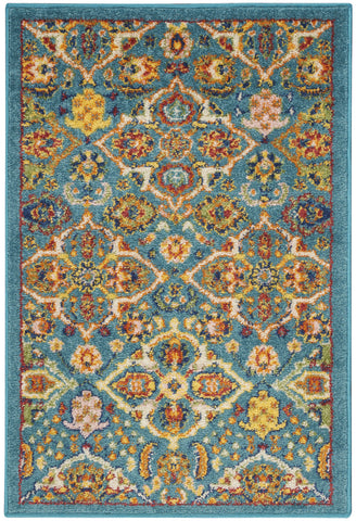 2' X 3' Blue Floral Power Loom Area Rug