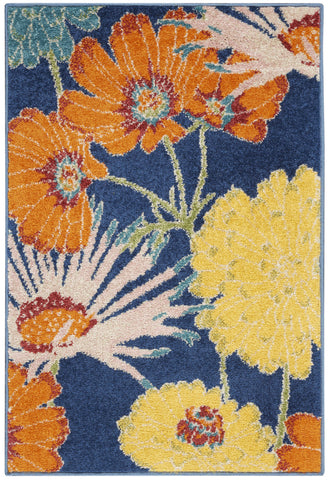 2' X 3' Blue Floral Power Loom Area Rug