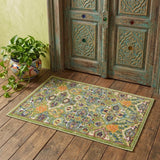 2' X 3' Green Floral Power Loom Area Rug