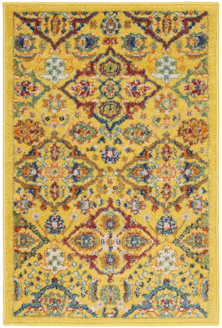 2' X 3' Yellow Floral Power Loom Area Rug