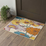 2' X 3' Ivory Floral Power Loom Area Rug