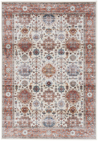 2' X 3' Beige and Orange Oriental Distressed Non Skid Area Rug
