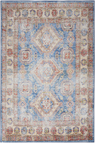 2' X 3' Ivory Red and Blue Oriental Distressed Non Skid Area Rug