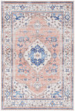 2' X 3' Ivory Blue and Coral Oriental Distressed Non Skid Area Rug