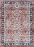 2' X 3' Brick Red and Black Oriental Distressed Non Skid Area Rug