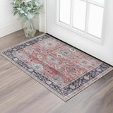 2' X 3' Red Black And Ivory Oriental Distressed Area Rug