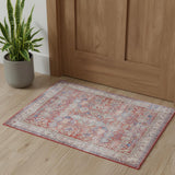 2' X 3' Ivory Red And Blue Oriental Distressed Non Skid Area Rug