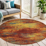 4' Flame Yellow And Orange Round Abstract Indoor Outdoor Area Rug