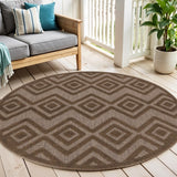 4' Dark Brown And Light Brown Round Geometric Indoor Outdoor Area Rug