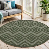 4' Dark Green And Light Green Round Geometric Indoor Outdoor Area Rug