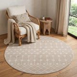 5' Beige Geometric Power Loom Round Rug
