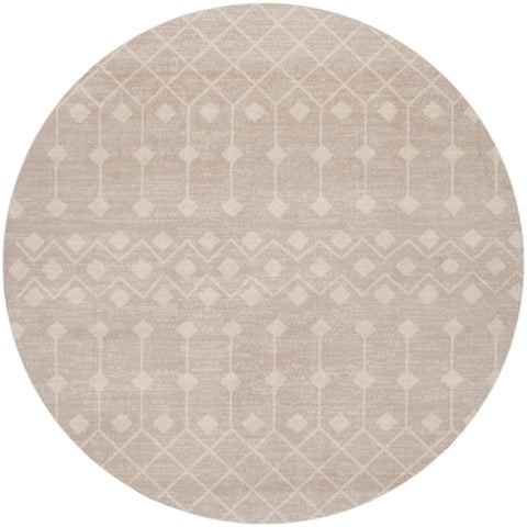 5' Beige Geometric Power Loom Round Rug