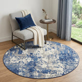 5' Blue Abstract Power Loom Round Rug