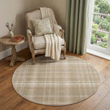 5' Taupe and Ivory Plaid Round Rug