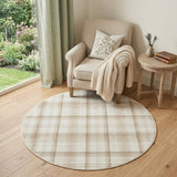 5' Ivory Plaid Power Loom Round Rug