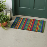 18" X 30" Blue and Green Coir Striped Outdoor Door Mat