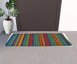 18" X 47" Blue and Green Coir Striped Outdoor Door Mat