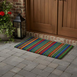 18" X 47" Blue and Green Coir Striped Outdoor Door Mat