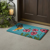 18" X 30" Blue Orange and Green Coir Hummingbird Outdoor Door Mat