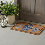 20" X 30" Brown Blue And White Chinoiserie Coir Abstract Outdoor Door Mat